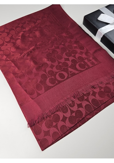 Miorel Scarfs C Desen Çift Taraflı Kaşmir İpek Şal 4 Mevsim Pamuk Şal Bordo