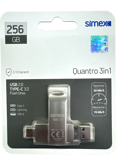 iPhone Flash Bellek Apple Uyumlu iOS  256 Gb Otg Usb Type C Flash Bellek Disk Pc