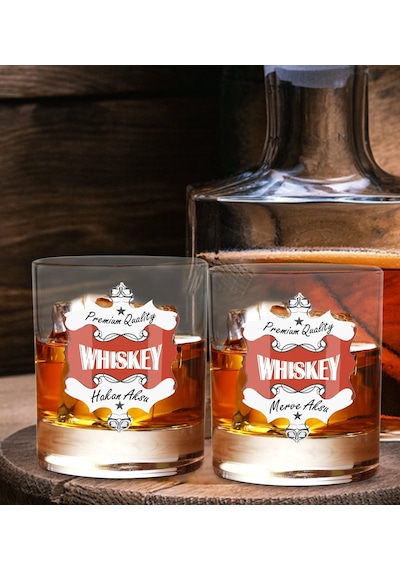 Bk Gift Kişiye Özel İsimli Dtf Premium Whiskey Tasarımlı İkili Viski Kadeh Seti-2, Arkadaşa Hediye, Sevgiliye Hediye Kobitmeyencom30415 Bk Gift
