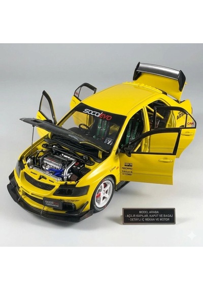Hobiez World 1:24 Lisanslı Metal Mitsubishi Lancer Evolution Ix Kapısı Kaputu Ve Bagajı Açılan Model Araba Sarı