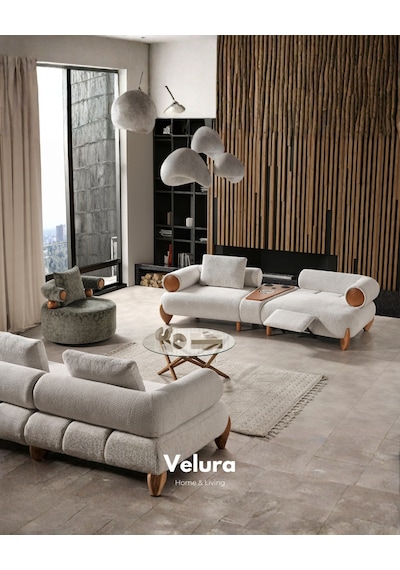Soho Sırt Mekanizmalı Üçlü Kanepe & 3'lü Koltuk - Krem Natural