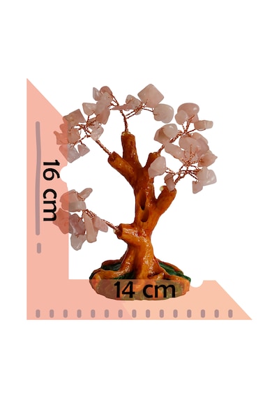 Pembe Kuvars Doğal Taşlı Hayat Ağacı Biblo - 16x14 Cm El Yapımı E