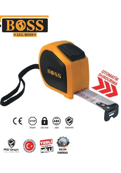 Boss 5 Mt X 25 Mm 84378 Profesyonel Çelik Şerit Metre Stoplu 12 Adet 5 M