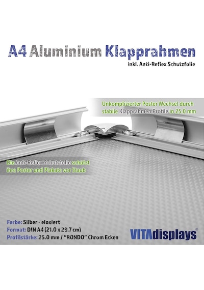 Vıtadisplays 5'li Ekonomik Paket, Alüminyum Değiştirilebilir Çerçeve, Dın A4 Gümüş Rondo, Poster Çerçevesi, Ya Genel