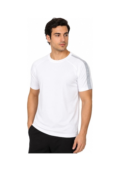 TOMMYLIFE Tommy Life Basic Erkek Tshirt Bisiklet Yaka Kol Detaylı Beyaz 88447