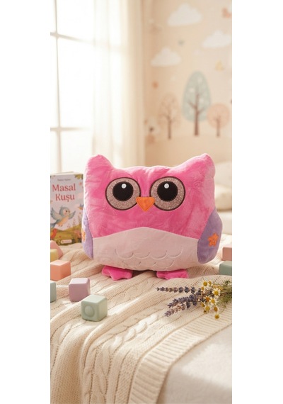 Peluş Baykuş Yastık 40 Cm Pembe