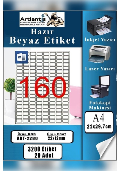 A4 Hazır Etiket 22x12 Mm 20 Sayfa 1 Paket 160 Lı Kendinden Yapışkanlı Fotokopi Lazer İnkjet Kağıdı Yazıcılar İçin Uyumlu