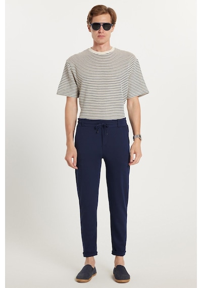 Tudors Erkek Slim Fit Pamuklu Beli Bağlamalı Yan Cepli Katlamalı Paça Jogger Lacivert Pantolon-35399 Lacivert