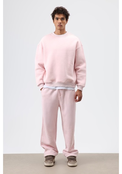 Vamos Basic Oversize Yıkamalı Sweatshirt Pembe