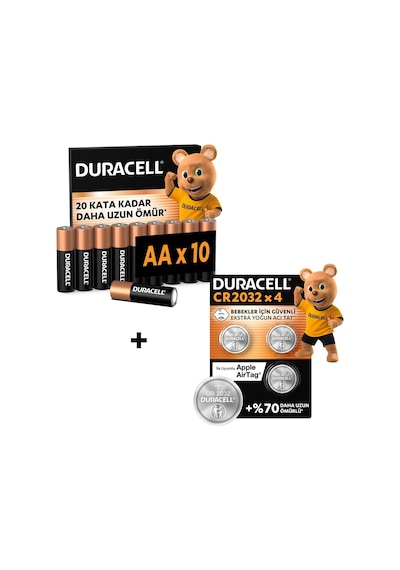 Duracell Basıc Aa Alkalin Kalem Pil 10'lu Paket & Cr 2032 Lityum Düğme Pil 4'lü Paket