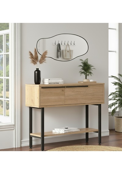 Robin Home Antre Hol Salon Aynalı Dresuar Kapaklı Metal Ayaklı No1 Sepet Kahverengi