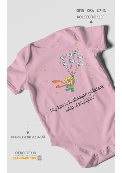 Morivokids Kimsede Olmayan Yıldızlara Sahip Ol Küçüğüm Kısa Kollu Bebek Body %100 Pamuk Koyu Pembe