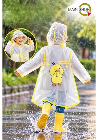 Mainshop Şeffaf Siperlikli Ve Çıtçıtlı Sevimli Figürlü Su Geçirmez Çocuk Yağmurluk 9-10 Yaş L - Xl Sarı