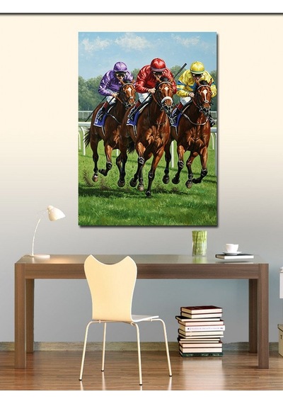 Kanvas Tablo At Yarışı Ve Jokeyler 100cmx140cm