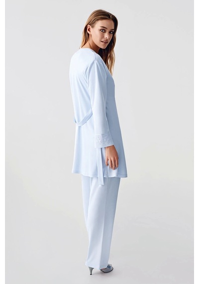 Kocabey 321 Kadın Sabahlıklı Pijama Takımı Mavi