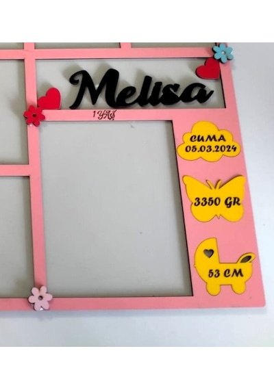 Yeni Doğan Bebekler İçin Tasarım 12 Fotoğraflık İsim Ve Doğum Bil Pembe