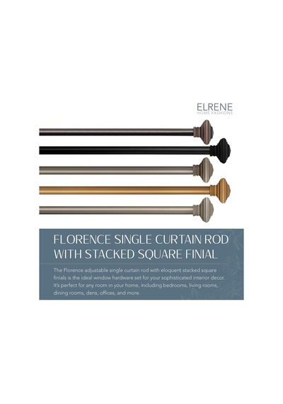 Elrene Home Fashions Florence Tek Perde Çubuğu, Yığılmış Kare Süslü, 2,54 Cm Çap, Yumuşak Altın , 28 X 48 Diğer