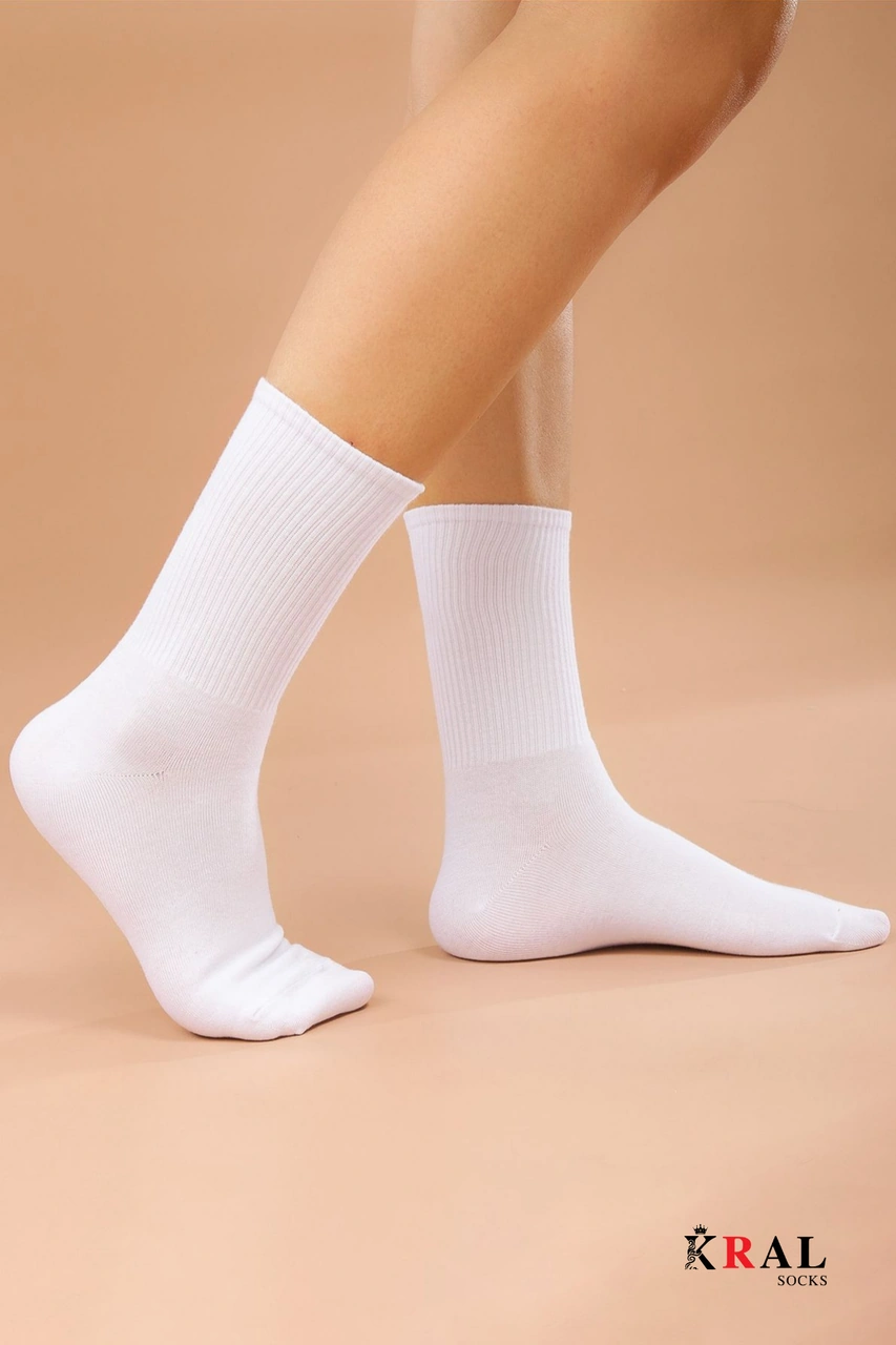 Kral Socks Unisex Beyaz 6 Çift Pamuklu Tenis Spor Uzun Soket Boy Çorap Beyaz