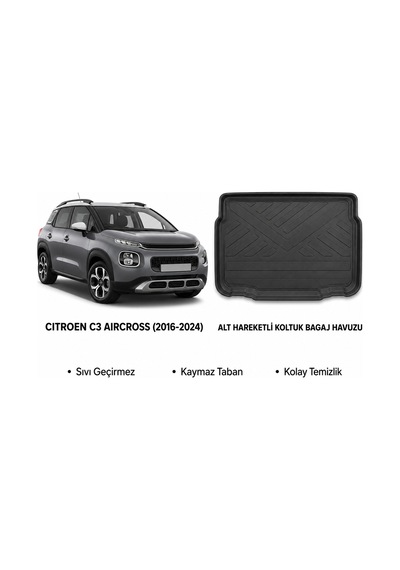 Citroen C3 Aircross 2016-2024 Arası Hareketli Koltuklu Alt Bagaj Havuzu