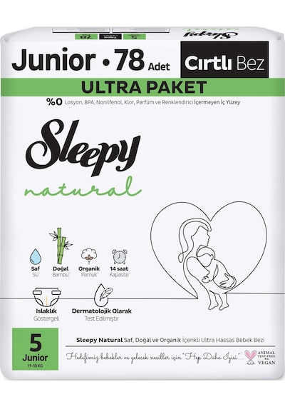 Sleepy Bebek Bezi Natural Beden:5 11-18kg Junior 78 Adet Ultra 5 Numara