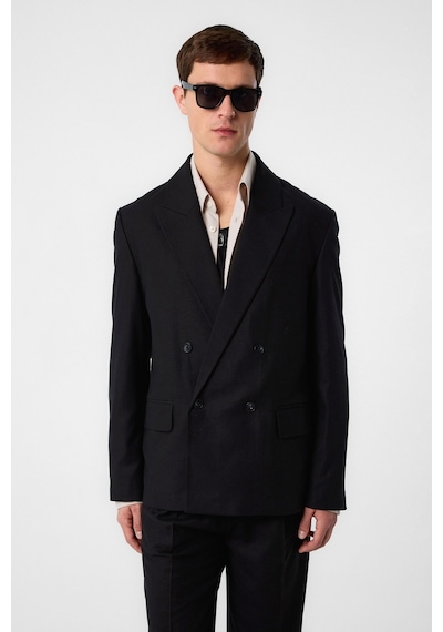 Antioch Relax Fit Keten Karışımlı Erkek Blazer Ceket Siyah
