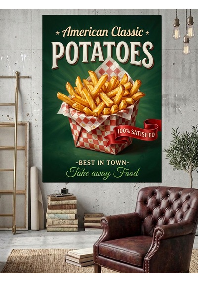 American Classic Patates Kızartması Afişi Dekoratif Kanvas - Mdf Ahşap Tablo Çok Renkli