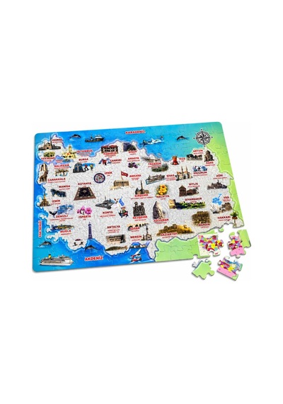 Türkiyemiz 24 Parça Eğitici Puzzle 68 48 Cm Türkiye Haritası Ve Şehirlerin Simgeleri Puzzle