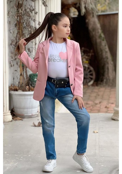 Riccotarz Kız Çocuk Kalp Ve Little Baskılı Tişört Ve Jean Pudra Blazer Ceket Alt Üst Takım Pudra Riccotarz Kız Çocuk Kalp Ve Little Baskılı Tişört Ve Jean Pudra Blazer Ceket Alt Üst Takım Pudra