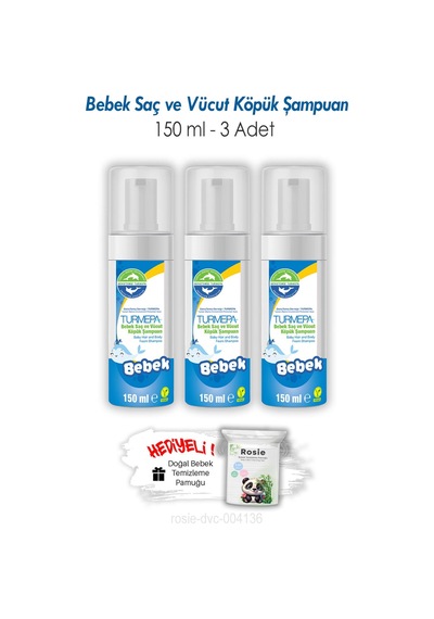 Turmepa Bebek Saç Ve Vücut Köpük Şampuanı 150 Ml 3 Adet Ve Rosıe