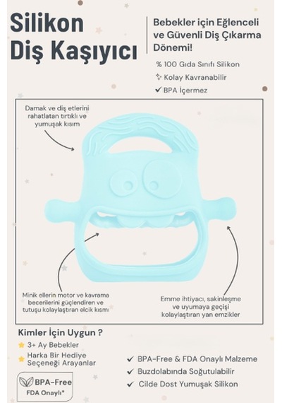 Mavi Bebek Silikon Diş Kaşıyıcı Renkli