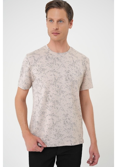 Efor Comfort Fit Bisiklet Yaka Batik Görünmlü Kısa Kol Casual Bej Tişört Ts 905 Bej
