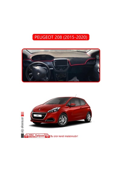 Peugeot 208 2015-2020 Torpido Koruma Halısı Kırmızı Kenar