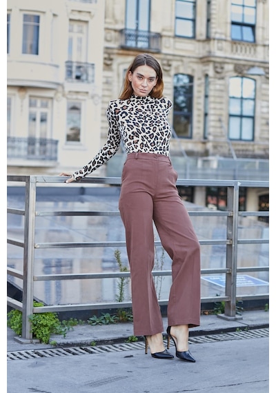 Jument Kadın Kaşkorse Yarım Balıkçı Uzun Kol Desenli Body Bluz-bej Leopar Bej Leopar