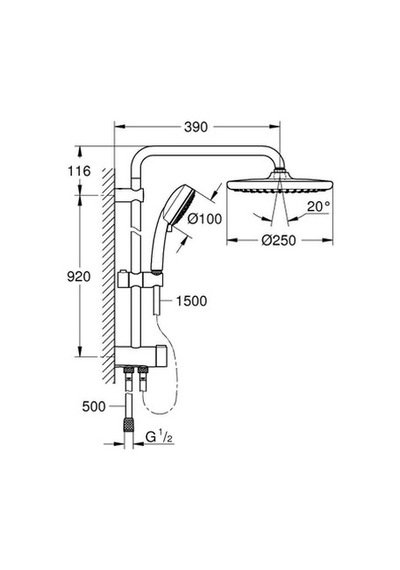 Grohe Tempesta Cosmopolitan System 250 Duvar Bağlantılı, Divertörlü Duş Sistemi - 6998
