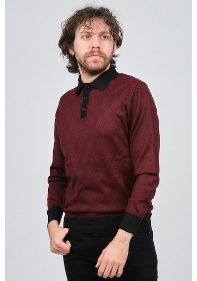 Pave Erkek Polo Yaka Desenli Yün Kazak 4537094 Bordo Bordo