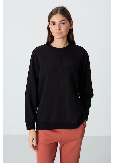 Tommy Life Siyah Kompakt Pamuklu Kalın Pürüzsüz Dokulu O Yaka Oversize Fit Kadın Sweatshirt - 97288 Siyah