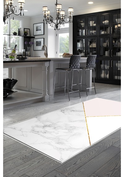 Kaymaz Dijital Mutfak & Salon Halı Trend Geometrik E5008 Beyaz