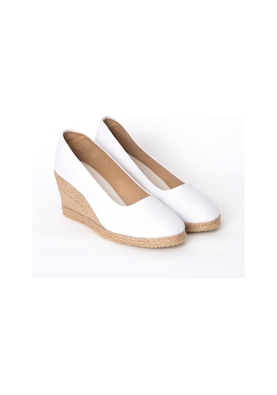 Star Tombis Gerçek Elişi Beyaz Keten Espadril Dolgu Topuk Handmade Beyaz