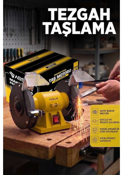 Assur 125 MM Zımpara Balta Bıçak Bileme Makinesi Taş Motoru Tezgah Üstü Taşlama Makinesi - 3067