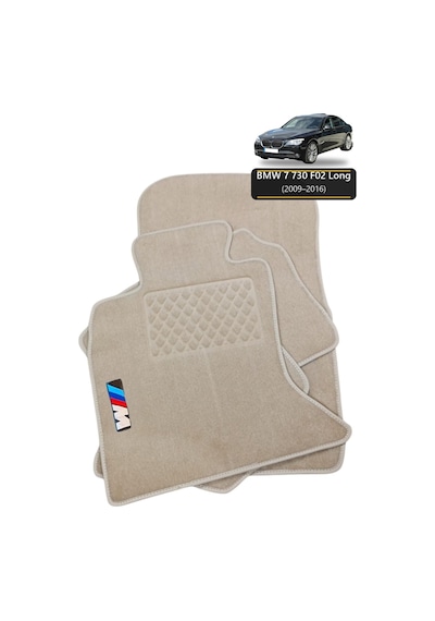 Oto Halı Paspas Seti Bmw 7 730 F02 Long 2009 2016 Uyumlu Sport Kaymaz & Şık Tasarım - Bej M Logolu