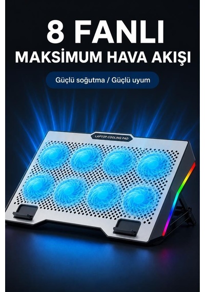 Laptop Soğutucu Ayarlanabilir Rgb Dizüstü Bilgisayar Soğutma Fanı Cf11 Gümüş