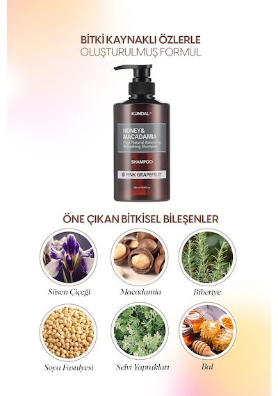 Kırılma Karşıtı Besleyici Bakım Şampuanı Kundal Honey&macadamia Nature Shampoo 500ml Pink Grapefruit