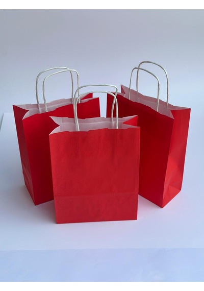 1.kalite 18x8x24cm 3 Lü Kırmızı Renkli Kraft Kağıt Çanta Hediye Poşeti Hediye Paketi Kraft Çanta