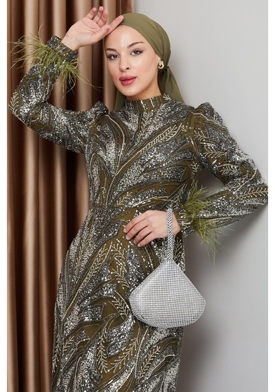 Olcay Kolu Tüy Detaylı Boncuk Ve Pul İşlemeli Exclusive Tesettür Abiye Elbise Yeşil 1000-m Olcay Kolu Tüy Detaylı Boncuk Ve Pul İşlemeli Exclusive Tesettür Abiye Elbise Yeşil 1000-m