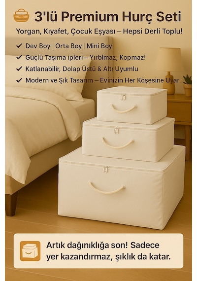 3'lü Dev Boy, Büyük Boy, Mini Boy Hurç Seti Pratik Ve Şık Depolama, Fonksiyonel Çözüm Diğer
