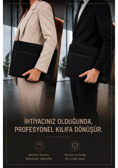 Classone 3in1 Serisi Clk140 13,14 İnch Uyumlu Tablet, Laptop El Ve Omuz Çantası Siyah