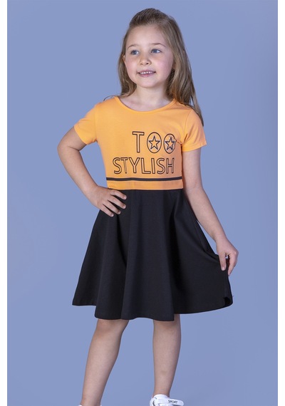 Toontoy Kız Çocuk Too Stylısh Baskılı Elbise Turuncu