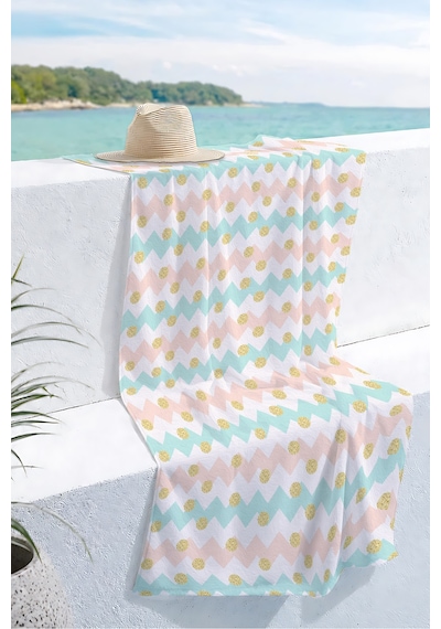 Zikzak Puantiyeli Modern Plaj Havlusu - Pastel Mint Pudra Gold Şık Hızlı Kuruyan Mikrofiber Havlu Bulut Tınısı