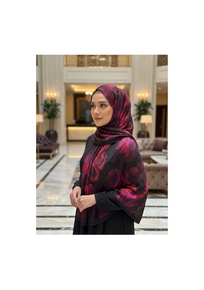 Müslüm, Floral Yaprak Desenli Bürümcük Şal Zarif, Kaymaz, Terletmez Ve Rahat Kullanım 75 X 200 Cm Siyah Pembe