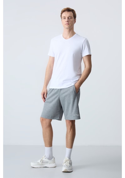Air Jones Tommy Life Gri Melanj Pamuklu Kalın Yumuşak Dokulu Standart Fit Basic Erkek Şort - 81276 GRI MELANJ